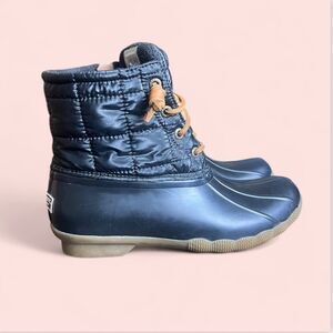 Sperry Top-Sider Saltwater Duck Boots Black Womens Size 6.5 Ankle Shiny Quilted